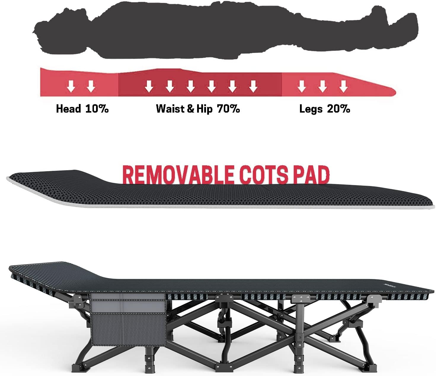 ATORPOK Camping Cot for Adults with Cushion Comfortable, Tent Folding Cot for Sleeping, Lightweight Folding Bed with Carry Bag Supports 450 lbs